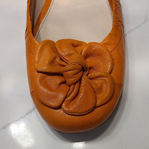 Prada *Vintage* Ballerina Flats EU 39.5 Orange Flower US 9/9.5 - Picture 5 of 12